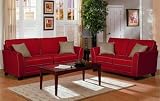 2pc Contemporary Style Red & Khaki Fabric Sofa & Loveseat Set