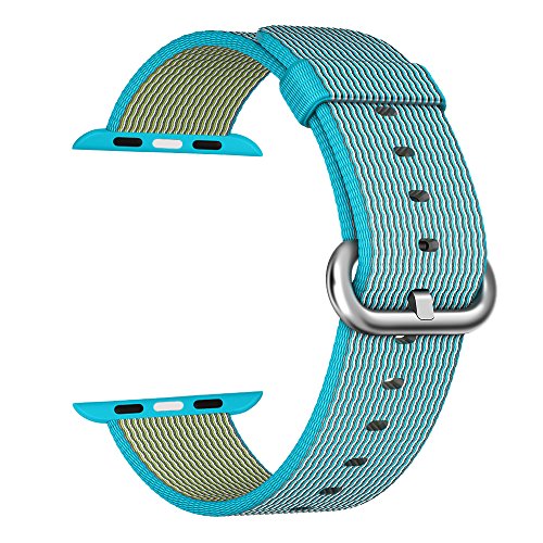 MXY Apple Watch Band, 2016 Fine Woven Nylon Strap Replacement Wrist Classic Bracelet (38MM- Scuba Blue)