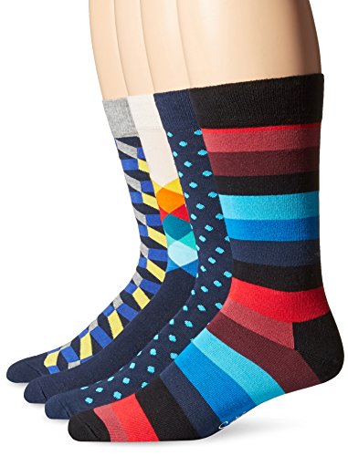 Happy Socks Men’s Combed Cotton Socks Gift Box, Navy Assorted, 10-13 (Pack of 4)