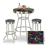 Chrome Bar Table & 2 Chrome Finish Beatles Rainbow Fabric Seat Barstools