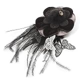Black Feather Flower And Butterfly Fabric Hair Clip/ Brooch (Catwalk - 2011)