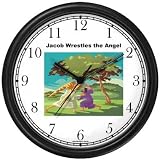 Jacob wrestles the Angel - Biblical or Bible Religious Themes Wall Clock by WatchBuddy Timepieces (Hunter Green Frame)
