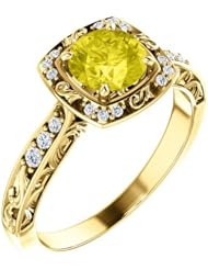 10K Yellow Gold 6.00mm Round Cut Yellow Sapphire and Diamond Ring -- LIFETIME WARRANTY