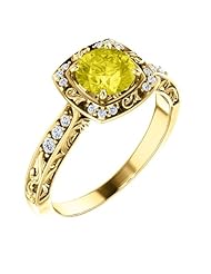 18K Yellow Gold 6.00mm Round Cut Yellow Sapphire and Diamond Ring -- LIFETIME WARRANTY