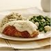 Gourmet Food : Chicken Parmesan, Mushroom Risotto and Peas and Pearl Onions