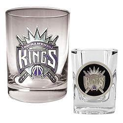 Sacramento Kings NBA Rocks Glass & Square Shot Glass Set - Primary Logo by Great American Products
