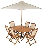 GARDEN FURNITURE AND PATIO FURNITURE SET - Oval Kensington Table (160CM) with 6 x Textaline Armchairs - FREE Parasol, Parasol Cover, Parasol Base and Parasol Light