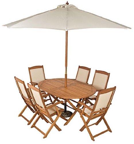 GARDEN FURNITURE AND PATIO FURNITURE SET – Oval Kensington Table (160CM) with 6 x Textaline Armchairs – FREE Parasol, Parasol Cover, Parasol Base and Parasol Light