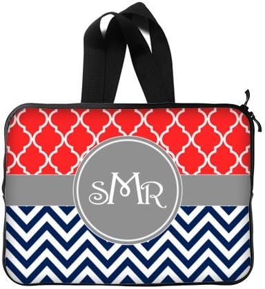 Funny Laptop Bag - Red Coral Moroccan Navy blue Chevron Monogram Notebook,Macbook Pro,Macbook Air 13,13.3 Inch Handle Laptop Sleeve Bags