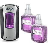 GOJO 1912-D1 LTX-12 Starter Kit with 1 Dispenser and 2 Refills, 1200 mL Capacity, Chrome Finish, Black