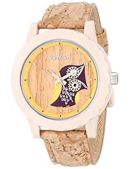 Sprout Womens ST/6805TNCK Owl Motif Tree Bark Dial Cork Strap Watch