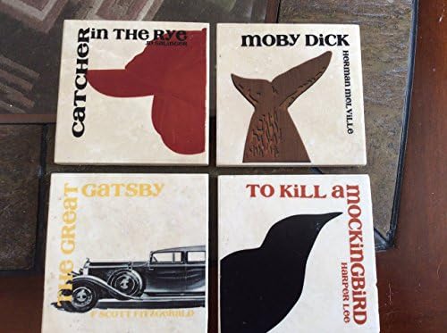 Classic Novel Coasters - Set of 4, To Kill a Mockingbird, Moby Dick, The Great Gatsby, and Catcher in the Rye, over 100 novels available