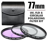 Zeikos 77mm 3-Piece (UV Haze / CPL Circular Polarizing / FLD Fluorescent Correction) Digital Multi-Coated Glass Filter Kit with Case