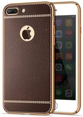 Luxury PU Leather Litchi Grain Bling Plating Frame Phone Cases For iphone 7 Plus Ultra Thin Soft TPU Back Capa (Brown)