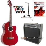 Produkt-Bild: Hochwertige Gitarre Weinrot mit Verst&auml;rker 30 Watt + Stimmger&auml;t + Schule + Gitarrenst&auml;nder + 12 x Plektrum