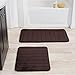 Bedford Home Set of 2 Microfiber Memory Foam Bath Mats – Plush Bathroom Rugs with Nonslip Back and Quick Drying Striped Pattern Top (Brown)