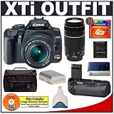 Canon Digital Rebel XTi 10.1MP Digital SLR Camera (Black) + Canon EF-S 18-55mm Lens [Outfit] + Canon EF 75-300mm III Lens + Canon BG-E3 Battery Grip + Transcend 4GB 133X CompactFlash Card + High Speed USB 2.0 CompactFlash (CF) Card Reader + Spare Replacement Battery for Canon NB-2LH + Deluxe SLR System Camera Bag
