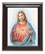 Sacred Heart of Jesus in Blue Cloak and Gloss Walnut Wood Frame with Gold Trim, 10.75" x 12.75" - MADE IN ITALY