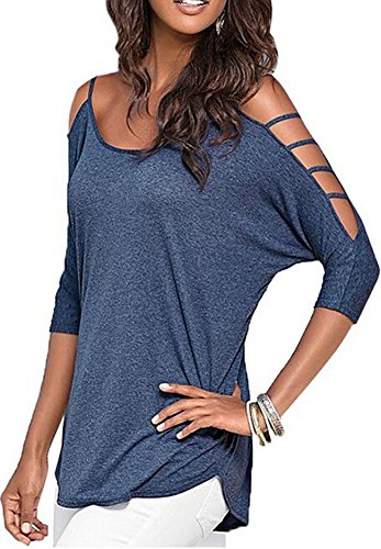 KaKing Women Casual Loose Cut out Shoulder Tee Shirt Tops Club Blouse