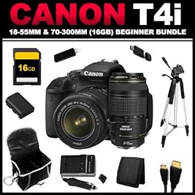 Canon EOS Rebel T4i 18.0 MP CMOS Digital SLR with 18-55mm EF-S IS II Lens + Canon EF 70-300mm f/4-5.6 IS USM Lens for Canon EOS SLR Cameras (16GB Beginner Bundle Kit) - 6558B003,0345B002