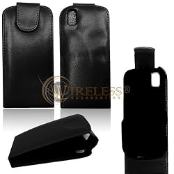 Premium Durable Black Leather Cradle Case for Samsung Instinct S30 / M810 [Beyond Cell Packaging]