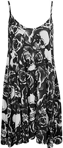 TNYD Womens Casual Strap Rose Skull Check Spicy Boom Print Swing Mini Dress Rose Skull X-Large