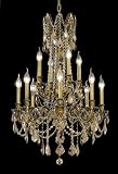 Chateau Design 12-Light 36'' Antique Brass or French Gold Chandelier with European, Swarovski, or 30% Lead Crystals SKU# 11229