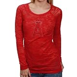 MLB Touch by Alyssa Milano Los Angeles Angels of Anaheim Ladies Red Crystal Logo Sheer Burnout Premium Long Sleeve T-shirt (X-Large)