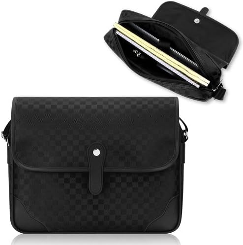 Duzign Checkered Messenger Bag (Black) for 11 Inch MacBook Air + Pocket for Apple iPad Air / iPad 3 / iPad 2