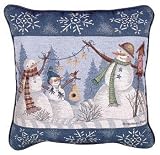 A Little Bird Told Me Snowmen Holiday Tapestry Toss Pillow