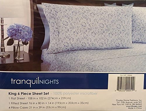 Divatex Tranquil Nights Luxury Weight Bedding King 6 Piece Sheet Set (King, Purple Floral Print) by Divatex