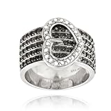 Silver Tone Black Diamond Accent Heart Belt Buckle Ring