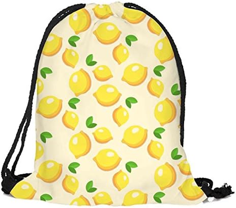 Travel Drawstring Backpack Yellow Lemon Pattern Sports Portable Sackpack