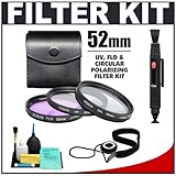 Zeikos 52mm 3-Piece (UV Haze / CPL Circular Polarizing / FLD Fluorescent Correction) Digital Multi-Coated Glass Filter Kit with Case + Accessory Kit