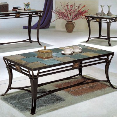 Morocco Cocktail Table Set in Black Iron and Slate