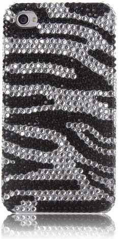 Kazma Saki(TM) 3D Bling Black &amp; White Zebra Design Full with Diamond Case Cover For iphone 4 4s (Package includes: 1 X Screen Protector and Extra Pearls).
