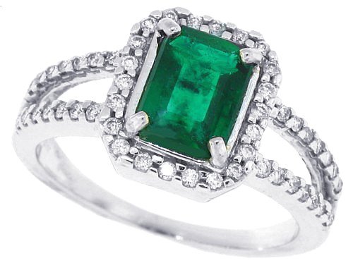 1.30 Ct Emerald Cut Genuine Emerald Ring with Diamond in 10Kt White Gold(AB Quality)-8