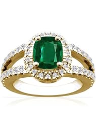 18K Yellow Gold Cushion Cut Emerald Ring With Sidestones (GIA Certificate)