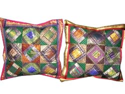 2 State Green Tribal India Vintage Sari Toss Pillow Cushion Covers