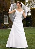David's Bridal Wedding Dress: Satin Off the Shoulder Side Draped A Line Gown Style WG3248