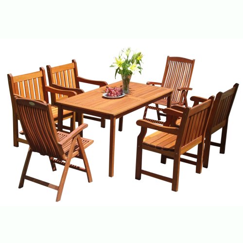 Mahata A370598SET7511 FSC Eucalyptus Rectangular Table and Armchair Outdoor Dining Set product image
