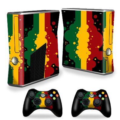 Protective Vinyl Skin Decal Cover for Microsoft Xbox 360 S Slim + 2 Controller Skins Sticker Skins Rasta Flag