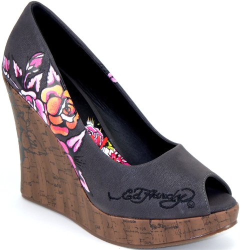 Ed Hardy Cannes Womens Black Gray High Wedge