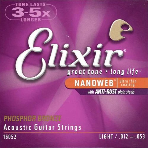 Elixir Strings Acoustic Phosphor Bronze Strings NANOWEB Coating, 6-String, Light