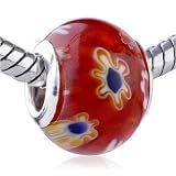 Red Blue Mille-Fleurs Flower Pattern European Charm Beads - Pandora Bead & Bracelet Compatible