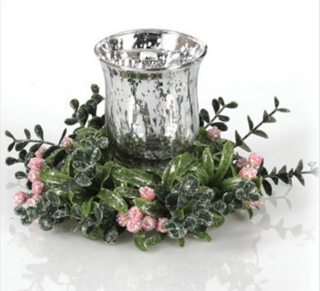Kissing Krystals Small Mecury Glass Hurricane Candle Holder and Mistletoe Set (Pink)