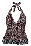 Torrid Plus Size Black Flowers And Polka Dot Halter Swim Top