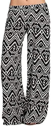 Women's Sexy Black & White Ethnic Tribal Print Wide Leg Flare Silk Palazzo Pants