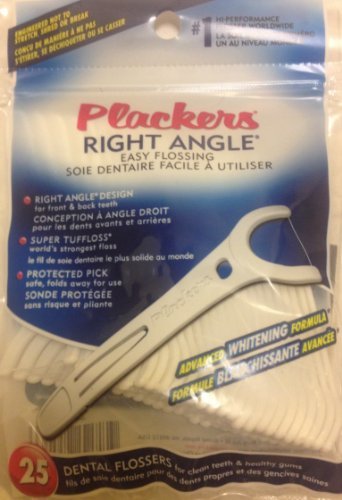 Plackers Whitening Right Angle Flossers - 25 Count (Pack of 6)