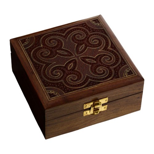 Wooden Jewelry Box Handmade Gift Floral Art Inlay 5x5x2.25 Inches